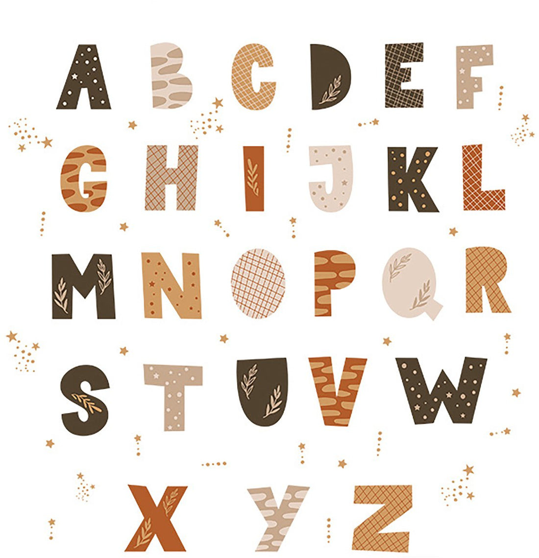 Sipo alfabet muurstickers – 4 vellen met letters A tot Z, 70 x 73 cm