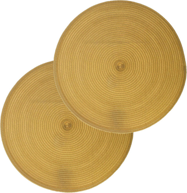 Set de 10 dessous de plat ronds Secret de Gourmet - Jaune - Plastique tressé - Diamètre 38 cm - Sets de table