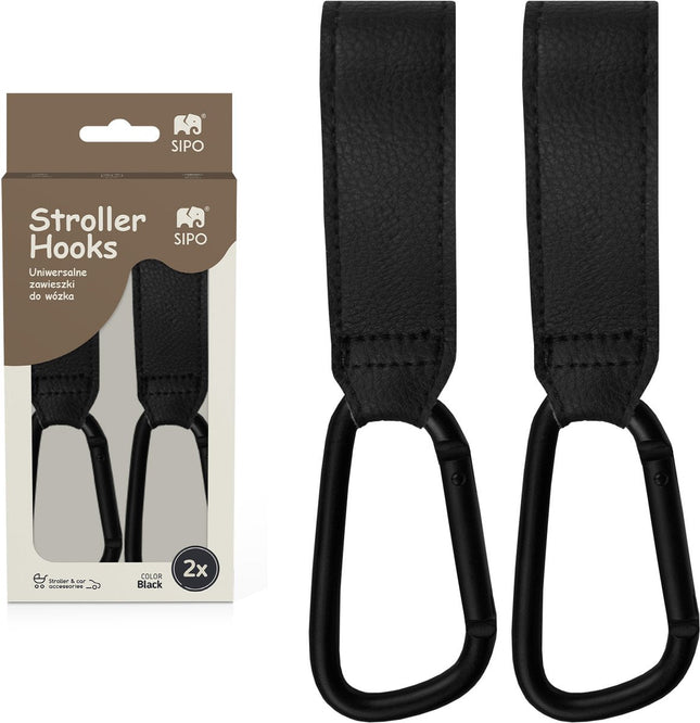 Sipo SCA-12 Crochets Universels pour Poussette - Lot de 2 Pièces - Design en Cuir Écologique - Crochet de Courses - Jusqu'à 5 kg de Capacité de Charge - Mousqueton - Porte-Sac - Poussette -