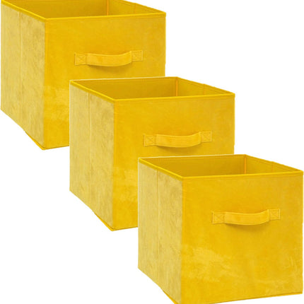 5Five Panier de rangement/panier de placard - Lot de 3 - jaune - 29 litres - 31 x 31 x 31 cm - Boîtes de rangement - Paniers pour étagères modulables - polyester