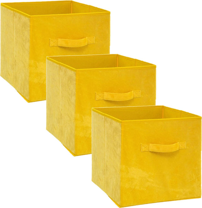 5Five Panier de rangement/panier de placard - Lot de 3 - jaune - 29 litres - 31 x 31 x 31 cm - Boîtes de rangement - Paniers pour étagères modulables - polyester