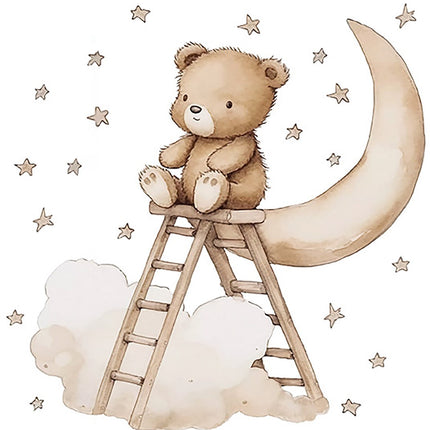 Sipo Sticker mural Ours sur échelle - Décoration murale adhésive pour chambre d'enfant - 62x60 cm - Adorable sticker Ours pour chambre de bébé et salle de jeux - Sticker mural chambre d'enfant