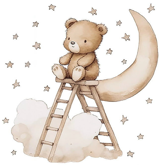 Sipo Sticker mural Ours sur échelle - Décoration murale adhésive pour chambre d'enfant - 62x60 cm - Adorable sticker Ours pour chambre de bébé et salle de jeux - Sticker mural chambre d'enfant