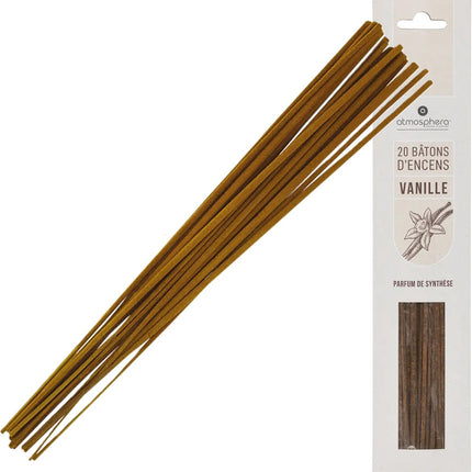 Bâtonnets d'encens Atmosphera parfum vanille - pack économique - 20 bâtonnets - 25cm - Sensation de bien-être