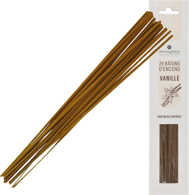 Bâtonnets d'encens Atmosphera parfum vanille - pack économique - 20 bâtonnets - 25cm - Sensation de bien-être