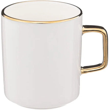 Secret de Gourmet Koffiemokken Athena - 6x stuks - Keramiek - wit/goud - 350 ml - 8 x 9 cm
