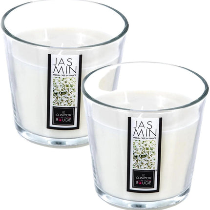 Atmosphera Candles Bougie parfumée - 2x - en verre - parfum jasmin - 40 heures de combustion - 13 x 12 cm - décoration d'intérieur - bougies parfumées