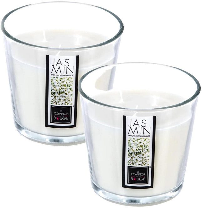 Atmosphera Candles Bougie parfumée - 2x - en verre - parfum jasmin - 40 heures de combustion - 13 x 12 cm - décoration d'intérieur - bougies parfumées