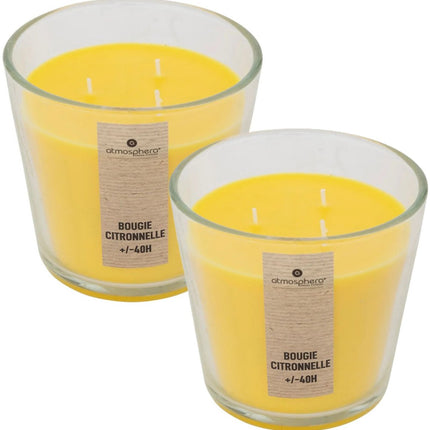 Atmosphera Candles Bougie parfumée - 2x - en verre - arôme citronnelle - 40 heures de combustion - 13 x 12 cm - décoration d'intérieur - bougies parfumées