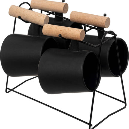 Tasses à café noires sur support TRIBECART, 4 pièces, 220 ml