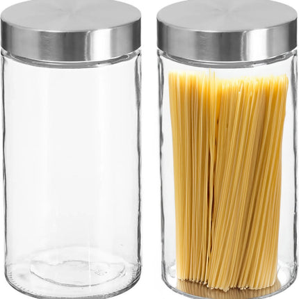 2 pots/bocaux de conservation 1,7 L en verre avec couvercle en inox - 1700 ml - Pots de conservation avec couvercle hermétique