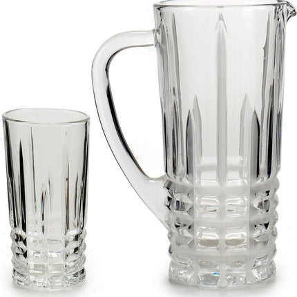 Glazen schenkkan/karaf 1liter 25 x 16 cm met 6 drinkglazen van 250 ML - Sapkan/waterkan en waterglazen