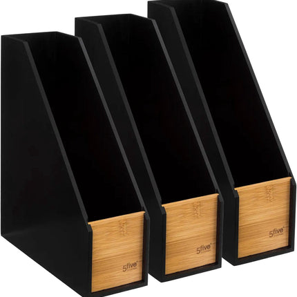 5Five porte-revues/range-revues - 3x - noir/marron - L9 x P25 x H30 cm - bois