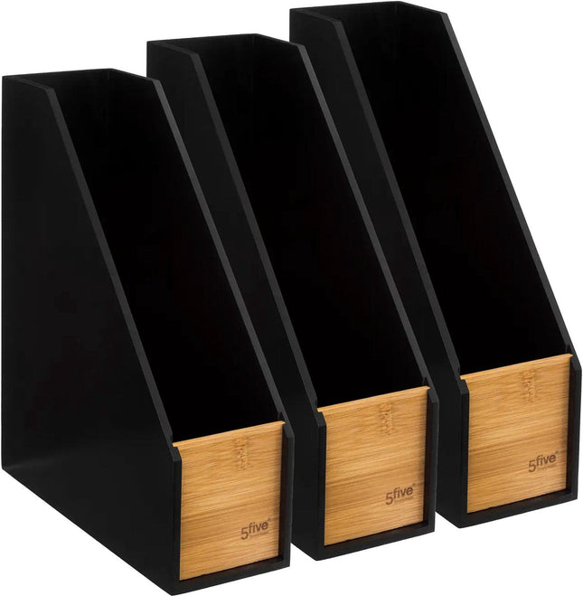 5Five porte-revues/range-revues - 3x - noir/marron - L9 x P25 x H30 cm - bois