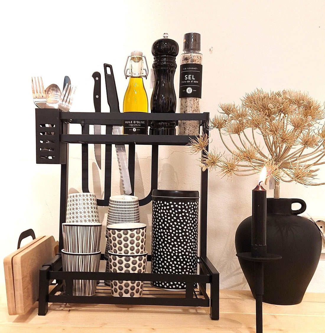 Etagere Gewürzregal schwarz Metall 2 Etagen