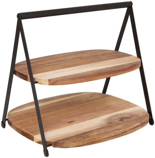 5Five Étagère à gâteaux 2 étages – bois d'acacia/métal – D27 x H25 cm – High tea – Petits gâteaux – Décoratif – Plat de service