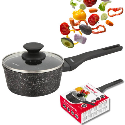 Klausberg KB-7986 Casserole en Marbre 16 cm avec Couvercle en Verre – Antiadhésive, Compatible Induction, 1.2 Litres