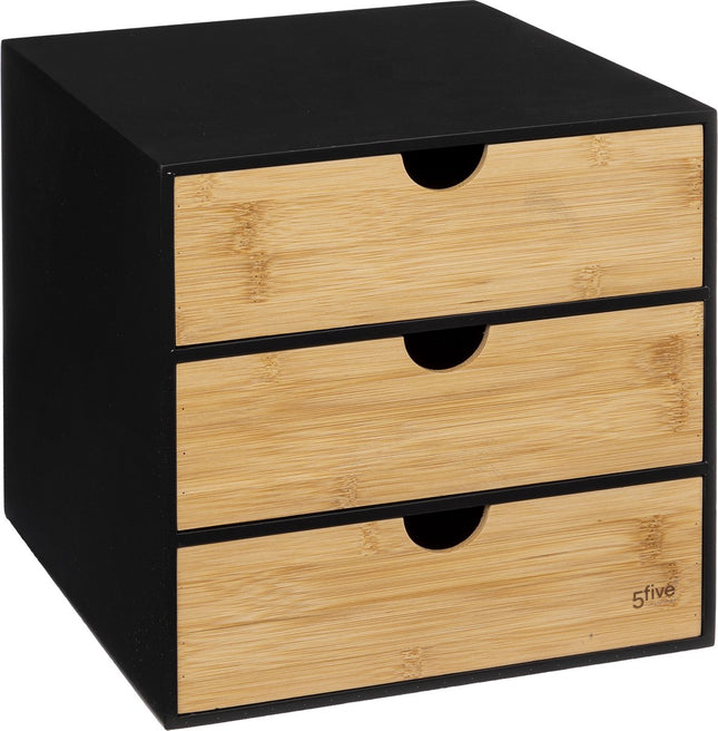 5Five Bava Tour de bureau en bambou - Rangement - Range-documents de bureau - Organiseur de bureau - 3 tiroirs - Organiseur de bureau