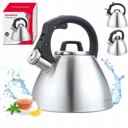 KLAUSBERG KB-7951 Bouilloire 2,5 L – Inox – Poignée Soft-Touch – Induction – Argent