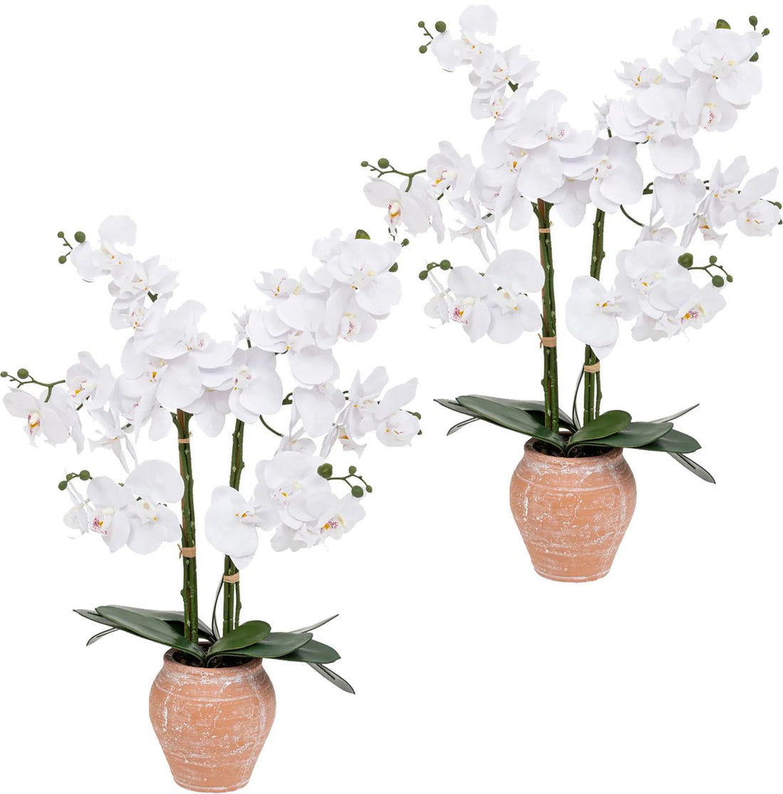 Atmosphera Orchid artificial flowers in an elegant terracotta pot - 2x - white flowers - H65 cm