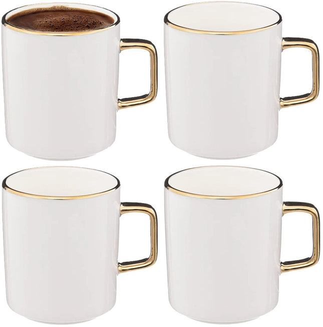 Secret de Gourmet Mugs Athena - Lot de 4 - Céramique - Blanc/Or - 350 ml - 8 x 9 cm