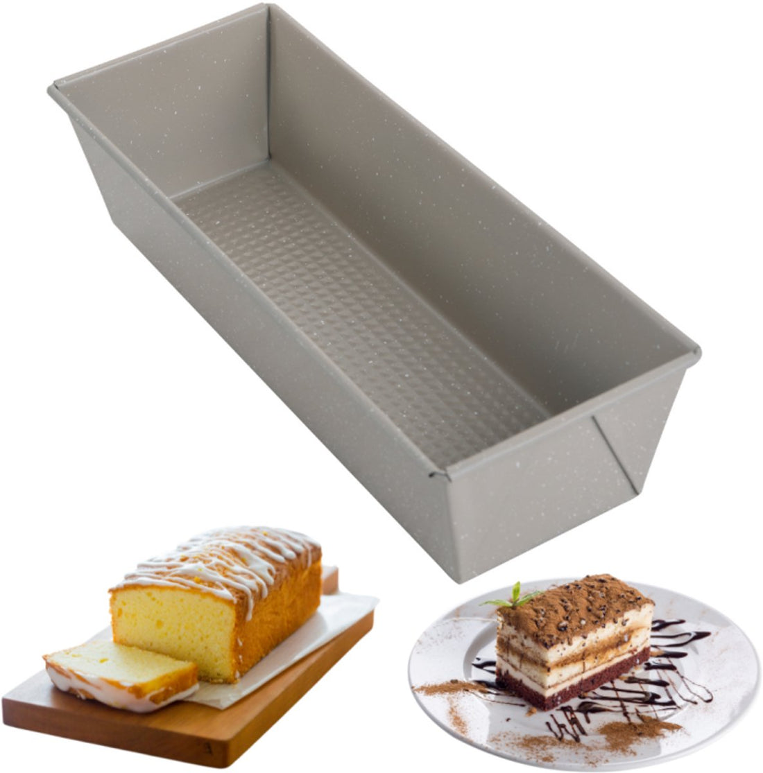 KINGHoff Baking Pan 31 cm - Loaf Pan for Cake and Bread - Carbon Steel with Non-Stick Coating - Oven Safe up to 220°C - Beige Marble Finish KH-1972
