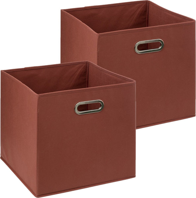 5Five Panier/casier de rangement - 2x - Rouge Brique - 31 x 31 x 31 cm - 29 litres - Paniers de rangement pour étagères - Tissu avec fond renforcé - Pliable