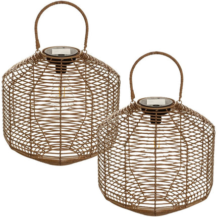 Atmosphera Lanterne solaire de jardin - 2x - naturel - rotin synthétique - 30 x 30 cm - extérieur - lumière LED