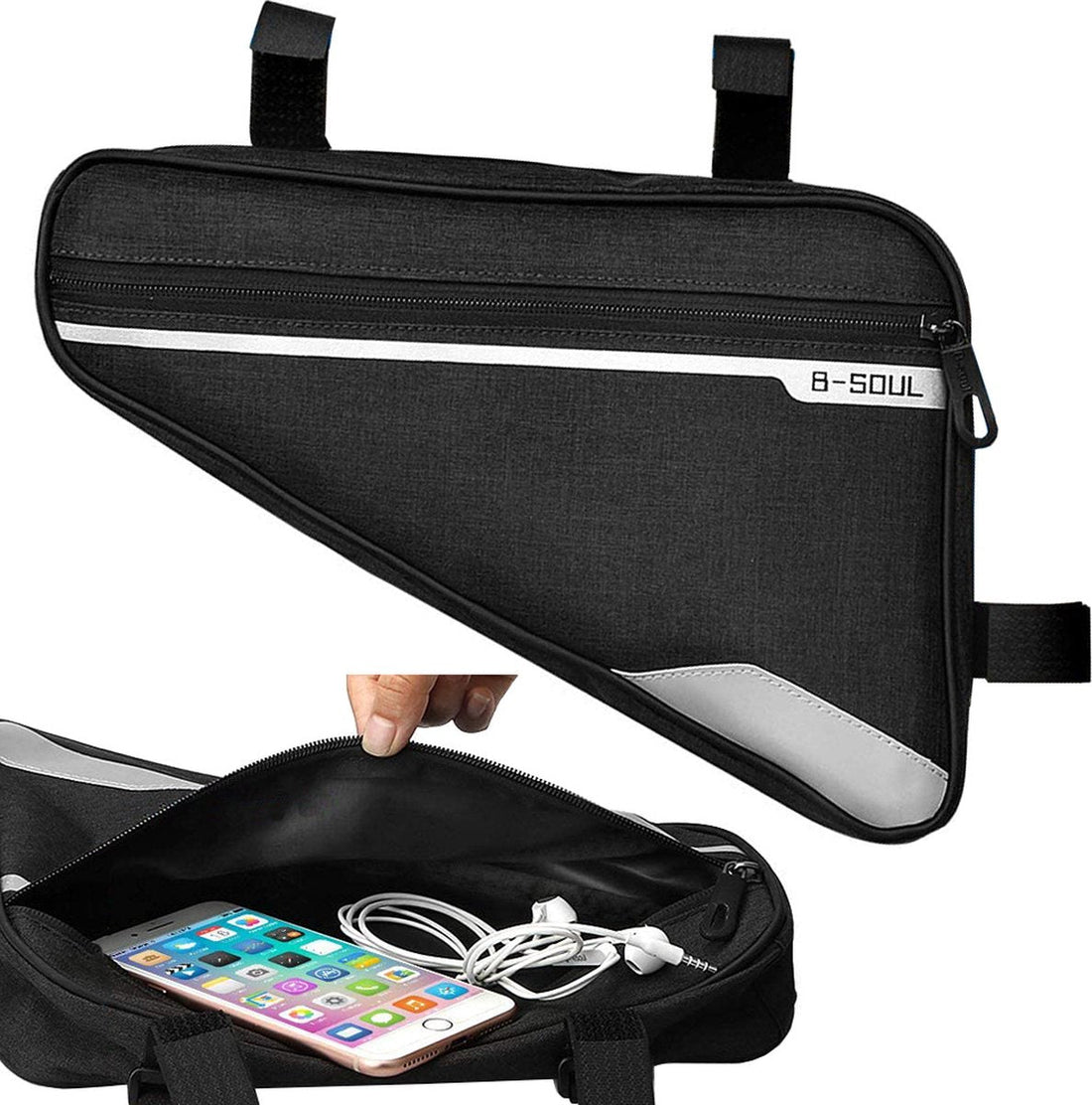 Waterproof Bicycle Bag - Bike Frame Bag - Universal Smartphone Bicycle Mount Bike Bag - MTB/Mountain Bike/Road Bike Bag Frame Pouch - 1.4 Liter Storage Space - Black