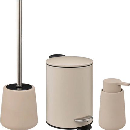 5Five Set d'accessoires de salle de bain - beige - distributeur de savon/poubelle à pédale/brosse WC