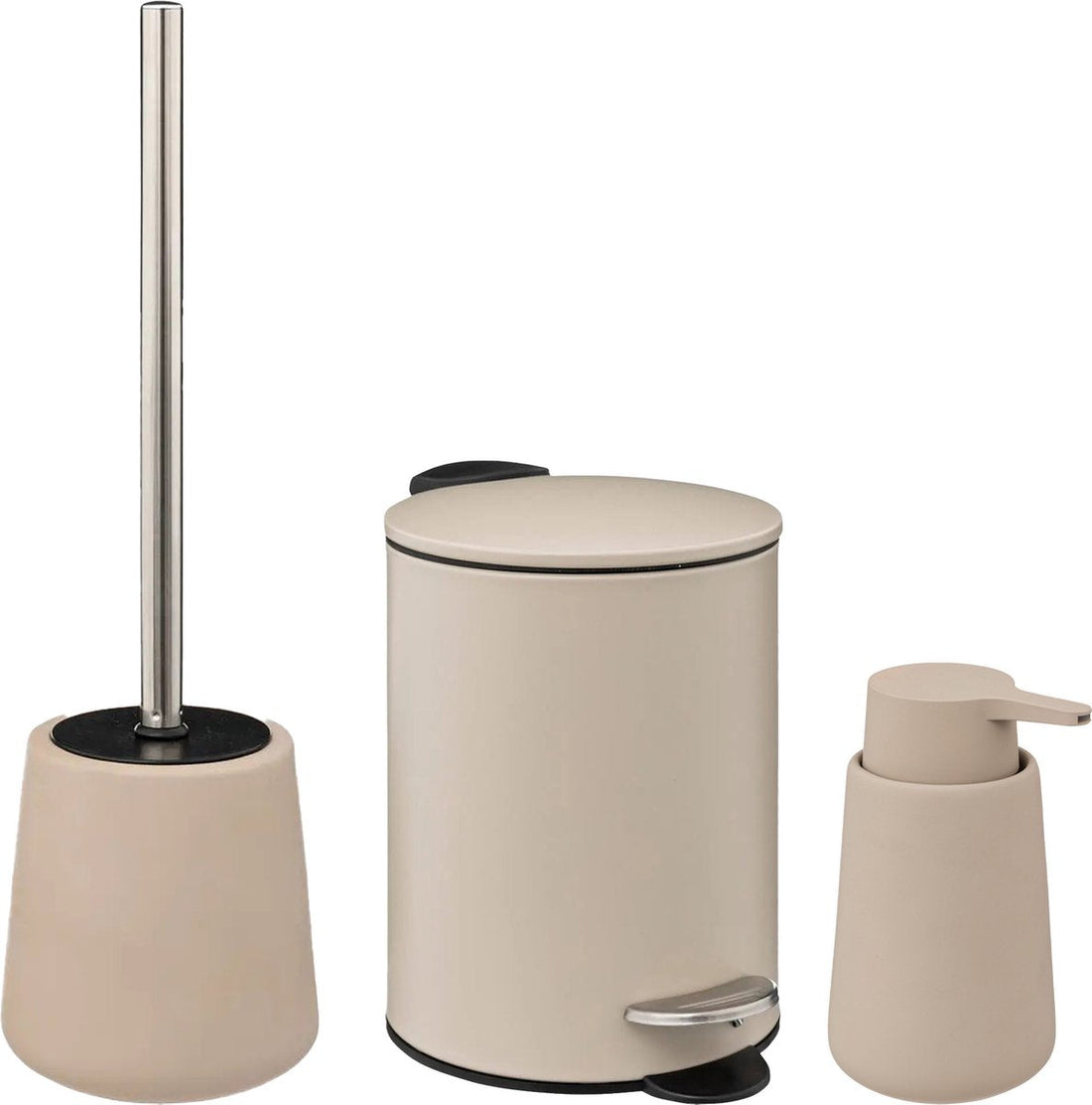 5Five Badkamer accessoires set - beige - zeeppompje/pedaalemmer/wc-borstel
