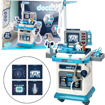 Set de docteur 37 pièces - Chariot médical pour enfants avec lumière et son - Grande mallette de docteur pour jeu de rôle - Kit de jeu complet pour hôpital - Set de docteur - Jouets pour enfants - Table de docteur
