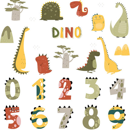 Sipo Sticker Murale Chiffres et Dinosaures - Décoration Murale Éducative pour Chambre d'Enfant - 63x63 cm - Sticker Chiffre Autocollant avec Dinosaures