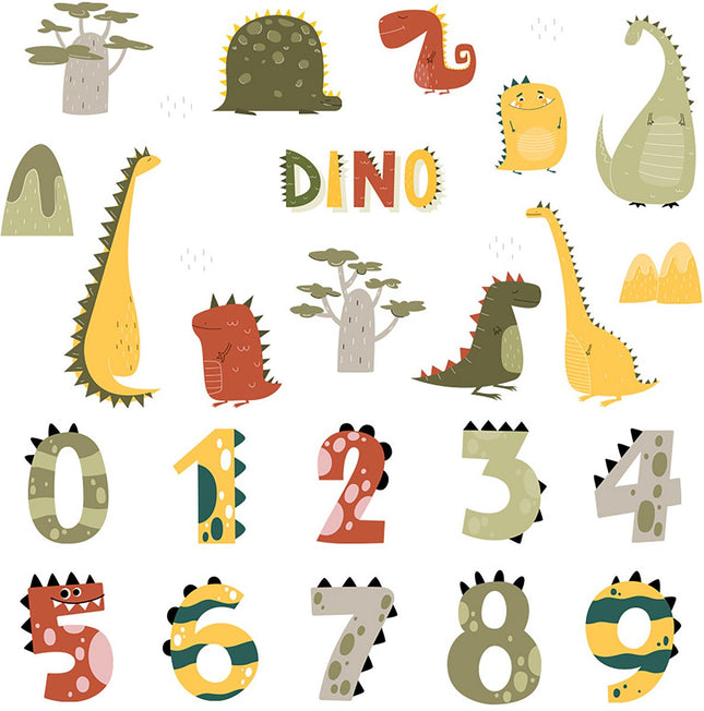 Sipo Sticker Murale Chiffres et Dinosaures - Décoration Murale Éducative pour Chambre d'Enfant - 63x63 cm - Sticker Chiffre Autocollant avec Dinosaures