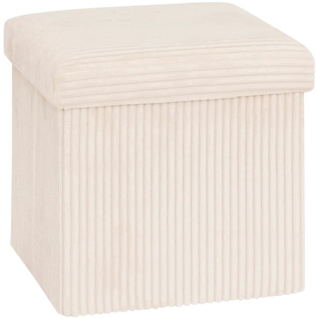 Pouf pliable Essestial Ribcord - blanc - MDF/polyester - 38 x 38 cm - avec espace de rangement - sièges supplémentaires
