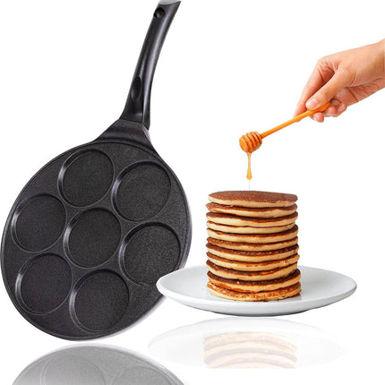 Crêpière Poêle à frire antiadhésive en céramique de 27 cm, pour mini-crêpes, mini-pancakes, œufs au plat, 4 & 7 moules, compatible avec l'induction (7 x 26)