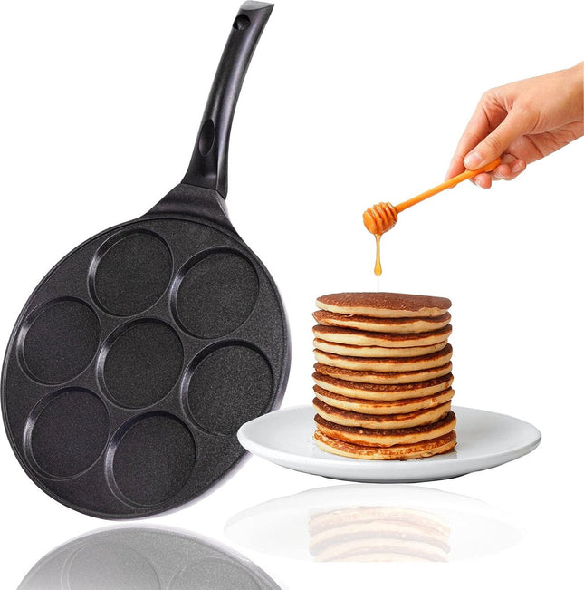 Crêpière Poêle à frire antiadhésive en céramique de 27 cm, pour mini-crêpes, mini-pancakes, œufs au plat, 4 & 7 moules, compatible avec l'induction (7 x 26)