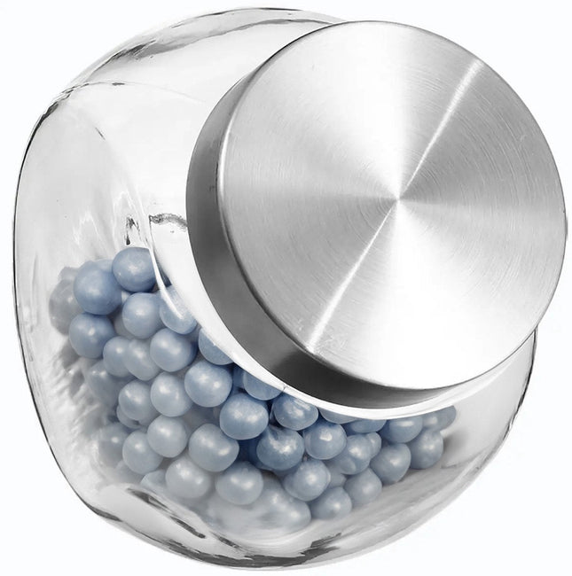 5Five Pot de conservation avec couvercle en inox - 1,5L - verre - bonbonnière - conservation alimentaire - fermeture hermétique