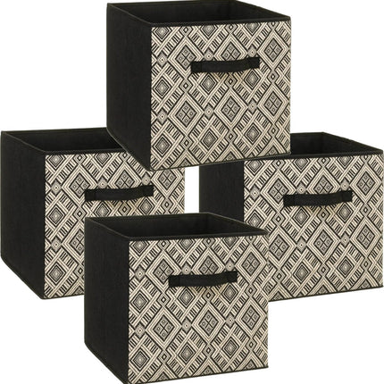 Lot de 4 paniers de rangement/paniers de placard 29 litres noir/crème polyester 31 x 31 x 31 cm - Boîtes de rangement - Paniers pour étagères modulaires