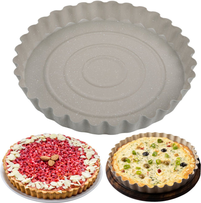 KINGHoff Moule à tarte 28 cm - Moule marbré Beige - Résistant au four jusqu'à 220°C - Pour Tartes et Quiches - Moule de cuisson - Plat allant au four - Moule à gâteau -