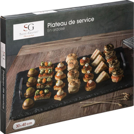 Planche à découper en ardoise pour apéritif - plateau de service avec poignées gris/noir