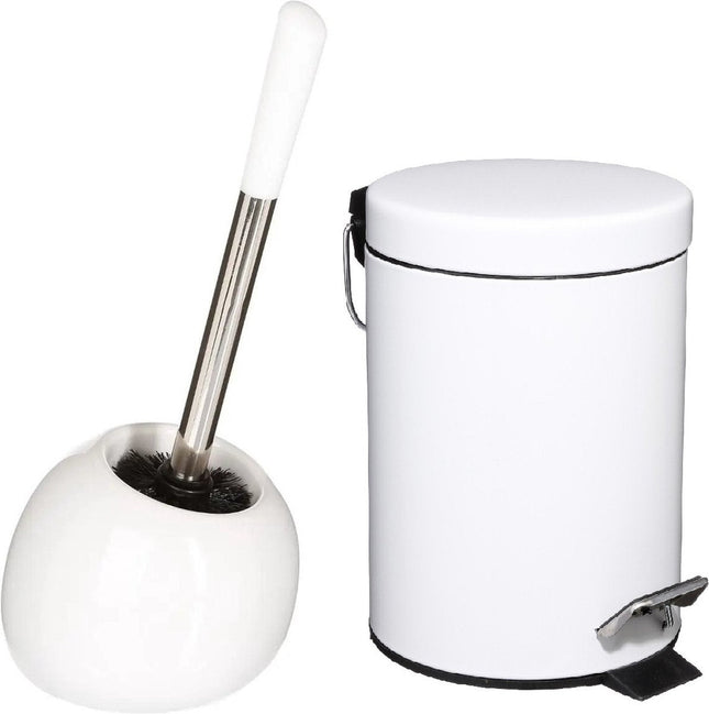 5Five Accessoires de salle de bain/WC - Brosse WC et poubelle à pédale 3L - blanc