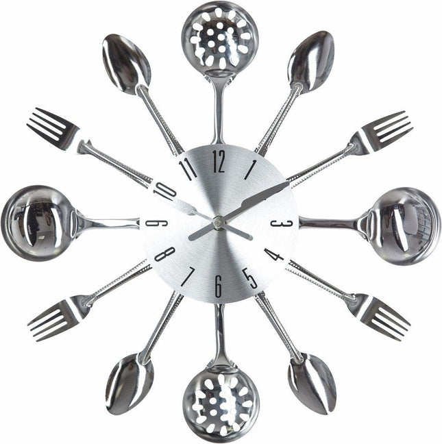 Zilveren Keukenklok Cutlery 38cm - Uniek en Modern Design