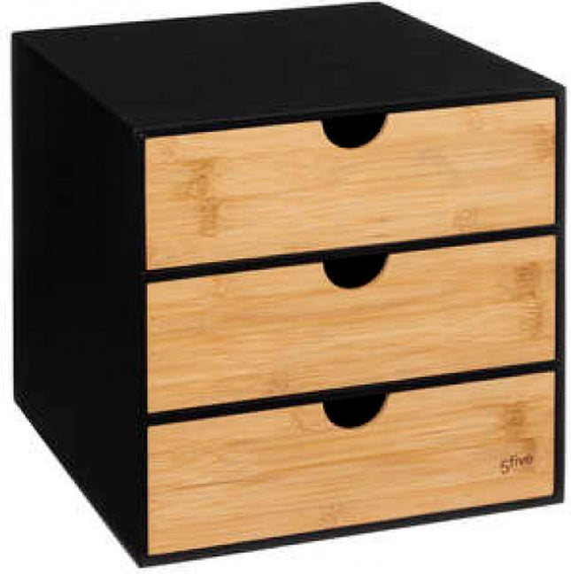 Meuble de rangement en bambou à 3 tiroirs - Boîte de rangement en bambou - Meuble de rangement en bambou à 3 tiroirs - Format A4 25 x 31 x 25 cm - Noir