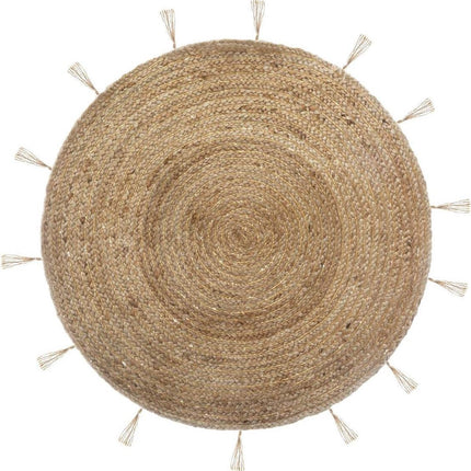Jute Vloerkleed Naturel met Goud 80cm | Klein rond Vloerkleed | Vloerkleed Naturel/Goud met franjes