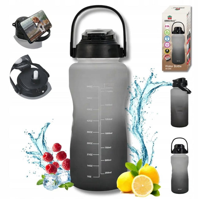 KINGHoff Gourde 2L avec Paille et Verrou de Sécurité – Sans BPA, Anti-fuite, Ouverture à Pression - bouteille d'eau -bidon