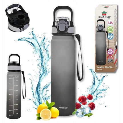 KINGHoff Bouteille d'eau 1L avec Verrou de Sécurité – Sans BPA & Anti-fuite – Bouteille de sport – Bouteille d'eau de motivation - gourde