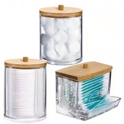 Lot de 3 Boîtes de Rangement pour Coton – Organiseur de Salle de Bain avec Couvercle en Bois pour Coton-tiges, Disques de Coton et Boules de Coton - Anti-poussière