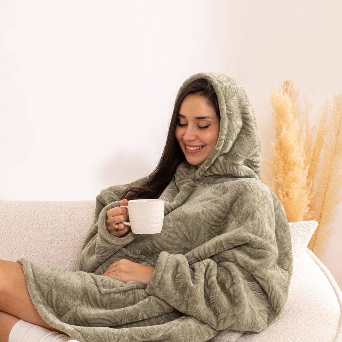 Kuschel-Hoodie Damen - Kinder - olivgrün - mit Futter - mit Kapuze
