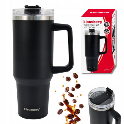 Klausberg KB-7942 Mug isotherme - 1100 ml - Isolation à double paroi - Avec poignée et bouchon verseur - Convient aux boissons chaudes et froides - Thermos - Bouteille isotherme - Gobelet isotherme - Chauffe-boissons